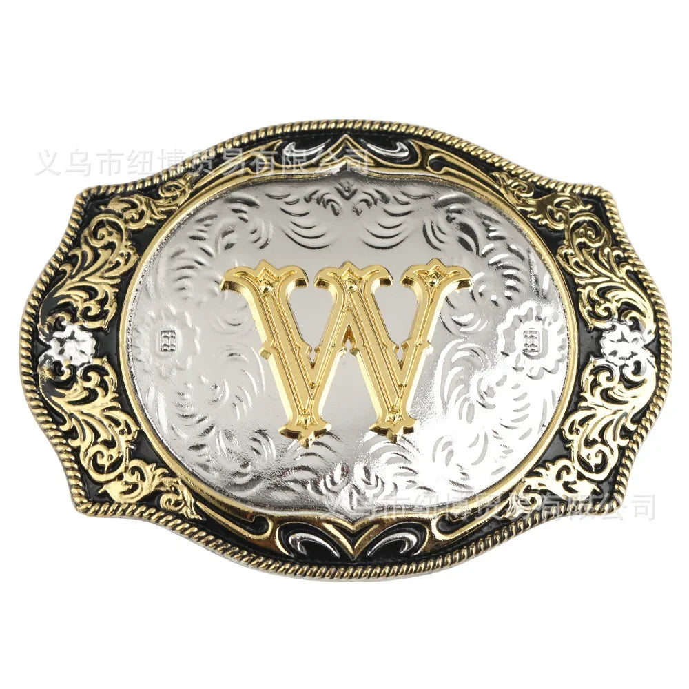 Goldfarbene Legierungs Gürtelschnalle im Western-Stil mit Buchstaben