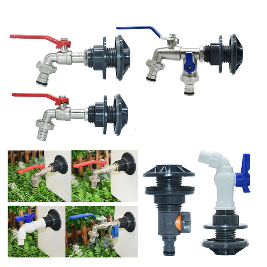 IBC Tank Wasserhahn Adapter mit Ventil für Gartenschlauch 15-16mm Schnellanschluss