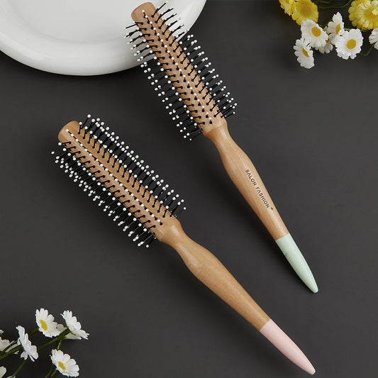 Runder Haarbürste mit Holzgriff natürliche Nylonborsten für sanftes Styling
