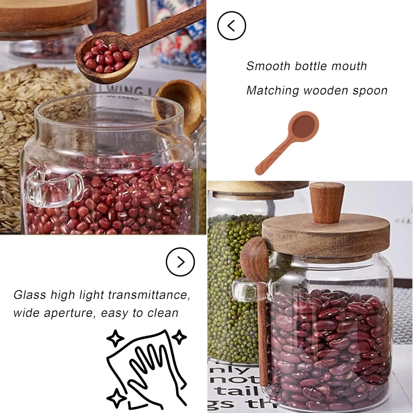 Luftdichte Vorratsgläser mit Holzdeckel - Löffel – stilvoll, praktisch 400–900 ml