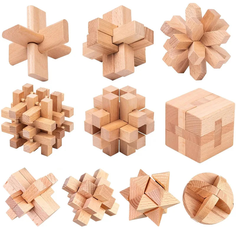 Klassisches 3-teiliges Holzpuzzle für Gehirnjogging