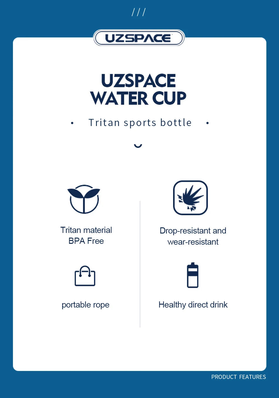 Tragbare UZSPACE Tritan Wasserflasche BPA frei mit Riemen 350 bis 1000 ml