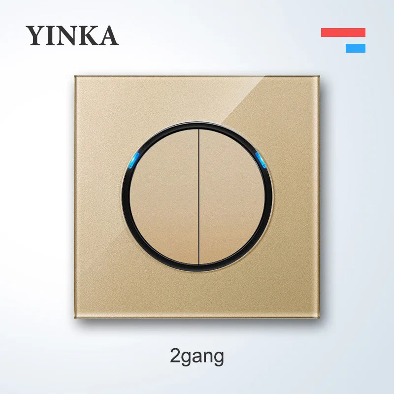 YINKA Lichtschalter mit goldener Glasscheibe für Zuhause EU Standard