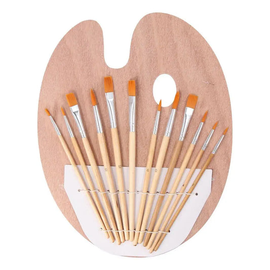 Robuste Holzfarbpalette mit Nylonpinseln – 2 Größen - Daumenhalter für Komfort