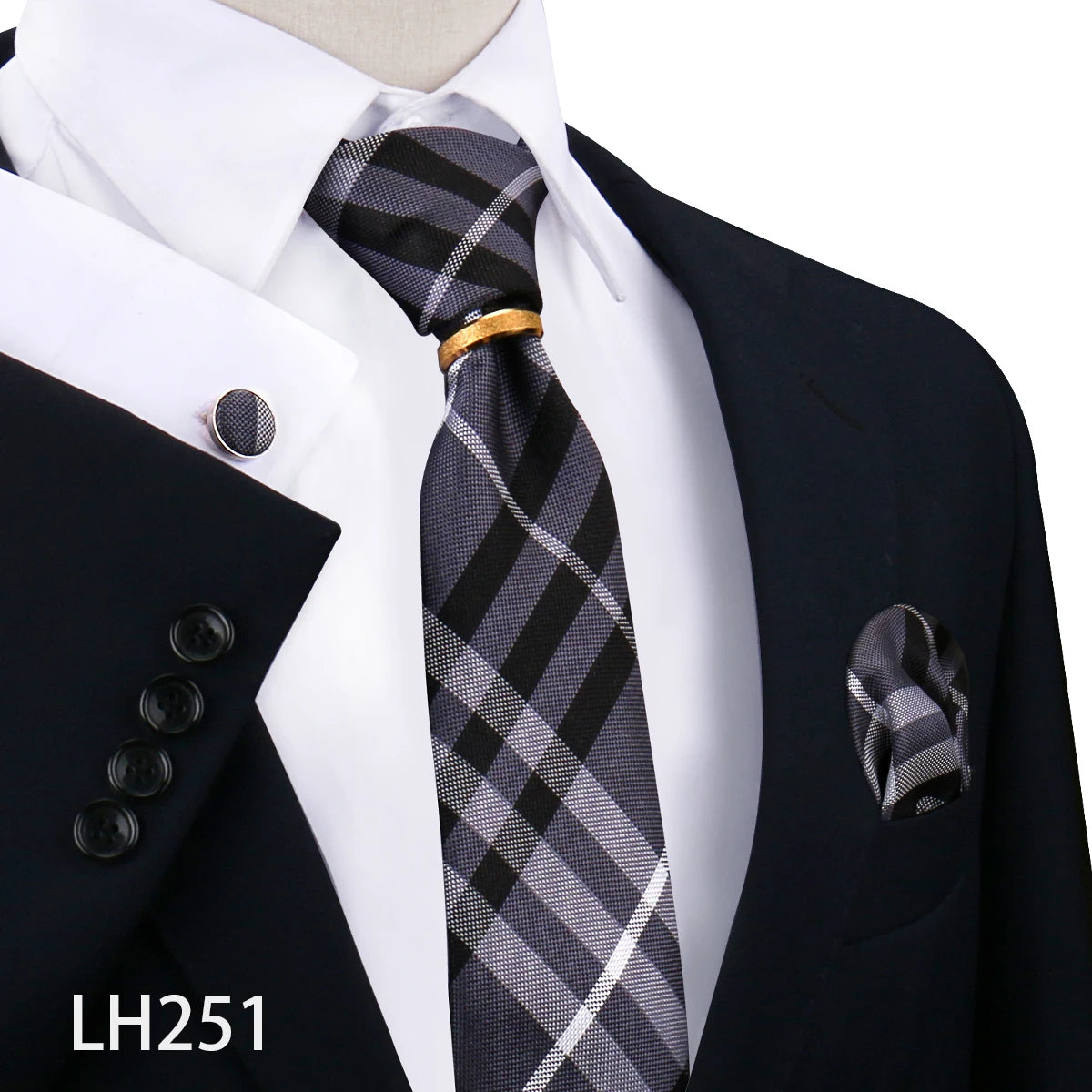 Herren Krawattenset Gold Ring, Manschettenknöpfe, Einstecktuch Festlich