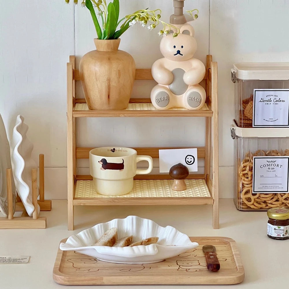 Praktisches 2-lagiges Bambus Aufbewahrungsregal für Küche und Wohnbereich