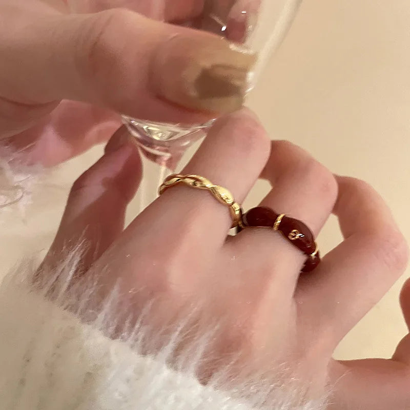 Vintage Roter Ring im Bambus Knoten Design Offener Fingerring