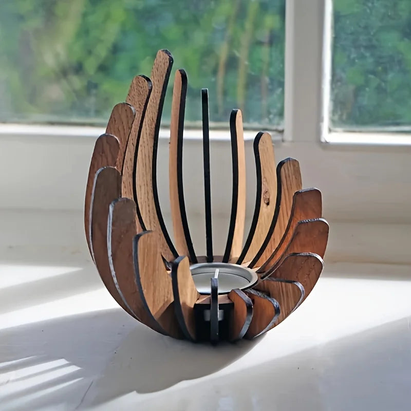 Dekorativer Teelichthalter aus Holz Mid-Century Modern Design Kamin-Deko