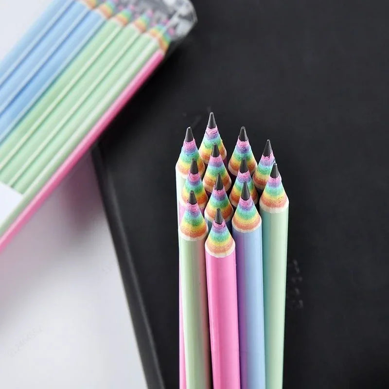 12er-Pack HB Bleistifte aus Papier in Regenbogenfarben für Kinder