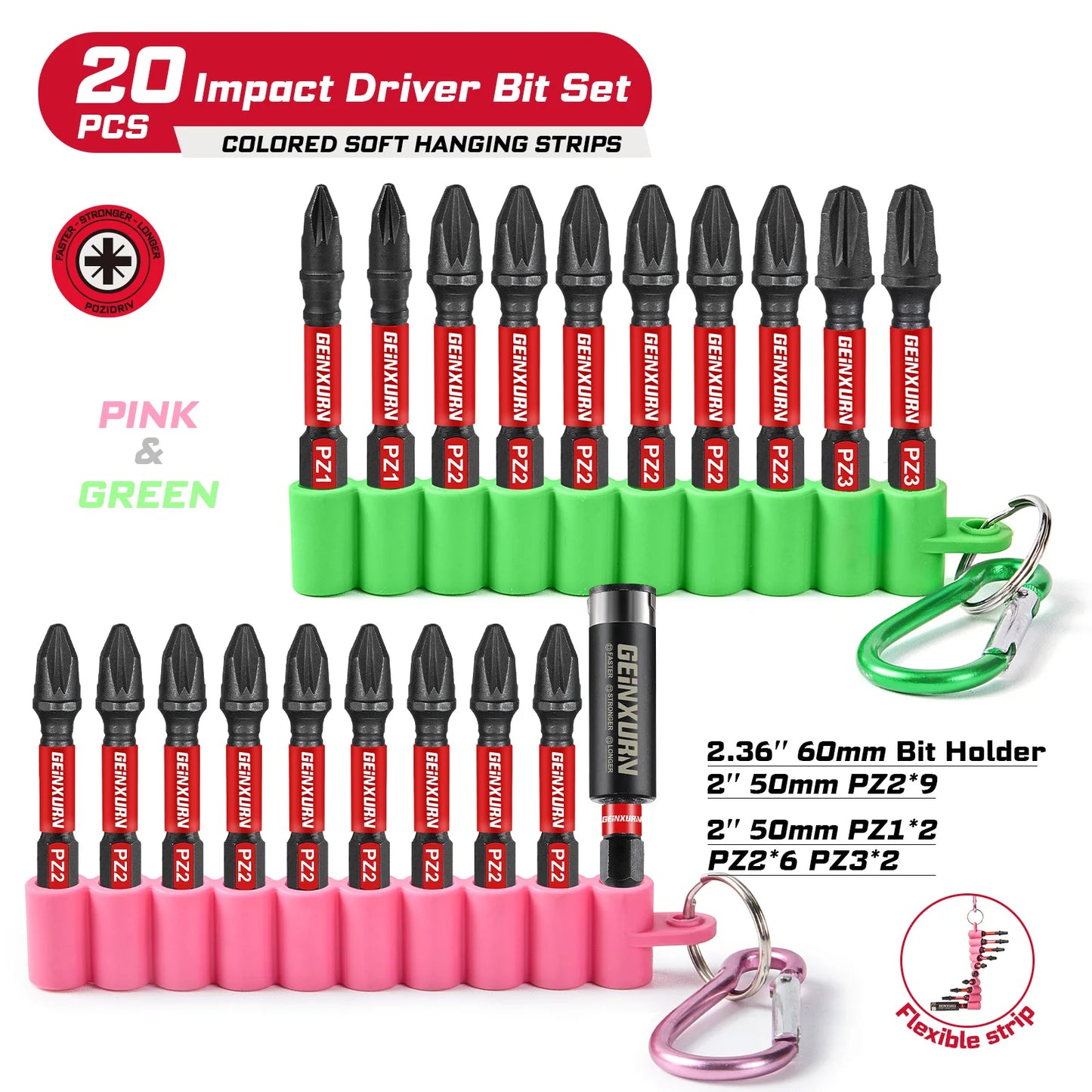 S2-Stahl Magnetisches Schlagbohrer-Bit-Set Pozidriv PZ1-PZ3 mit Halter