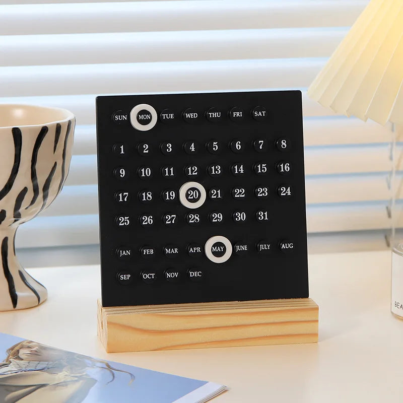 Nachhaltiger Holz-Kalender: Einstellbar für Woche, Monat - Datum, kompakt