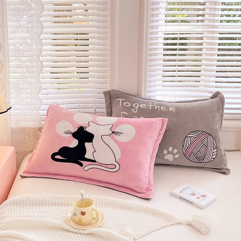 2er Set Milch Fleece Kissenbezüge Winter weich warm Korallenfleece