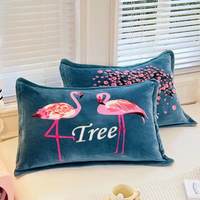 2er Set Milch Fleece Kissenbezüge Winter weich warm Korallenfleece