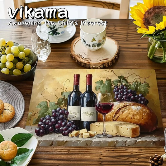 6-teiliges Leinen Tischset mit Vintage Design für Tischschutz