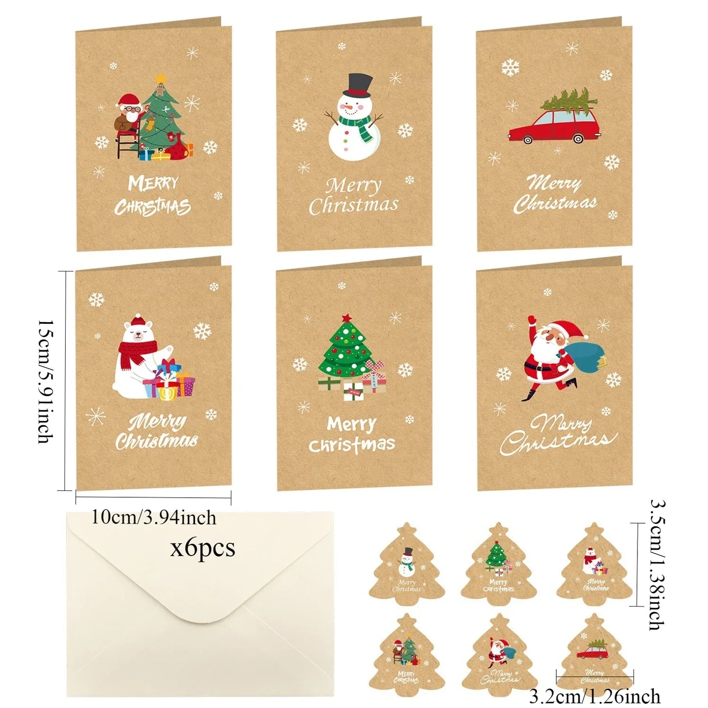 Kraftpapier Geschenktüten Set mit Aufklebern für Weihnachten Parties