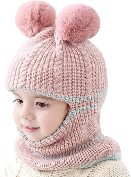 Baby Kinder Strickmütze mit Bär Ohren Warm für Herbst und Winter 1-4 Jahre