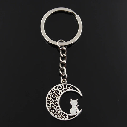 Mond Katze Schlüsselanhänger: Robust, antik-silber, stylisch - vielseitig – 30x25mm