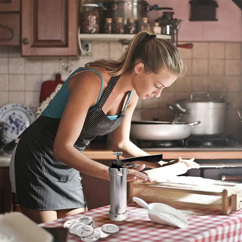 Kekspresse Set - Edelstahl Keksform mit 20 Scheiben und 4 Düsen für individuelle Plätzchen