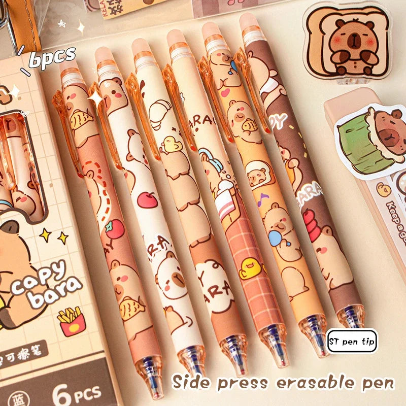 6 teiliges Capybara Gelstifte Set schnelltrocknend löschbar blau Kawaii