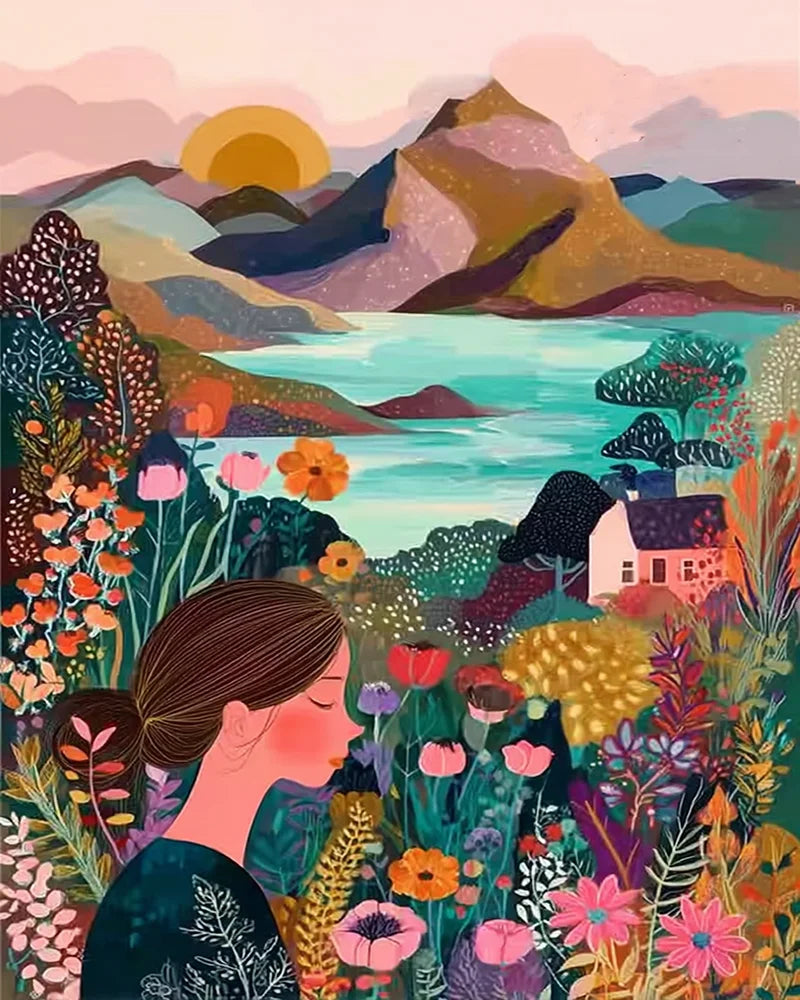 Malen nach Zahlen Leinwand Landschaft DIY Acrylfarbe Kunstwerk Set