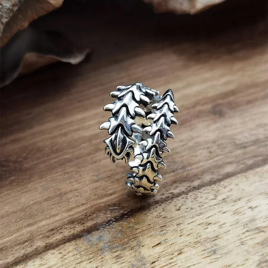 Antik Silber Gothic Wirbelsäule Ring – Offener Y2K Hip Hop Unisex Schmuck