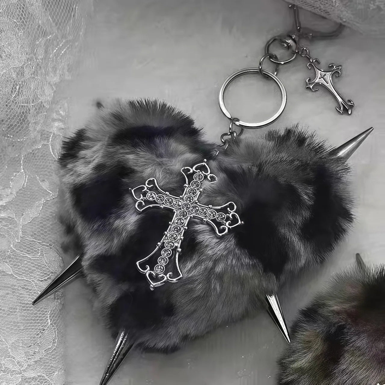 Punk Schlüsselanhänger Herz Leopardenmuster Nieten Grunge Tasche Deko-Yabubest - Home & More