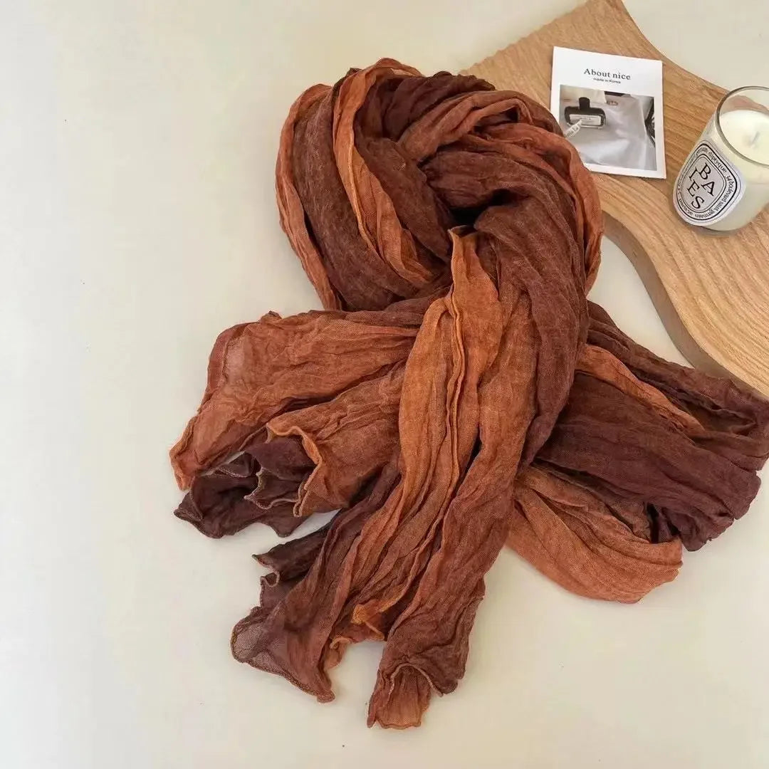 Langer Damen Schal Baumwolle Leinen Retro Farbverlauf Vielseitig Für Vier Jahreszeiten