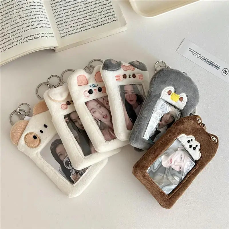 Plüsch Kartenhalter Organizer mit niedlichem Katzen-Design, 8,5x12,5 cm