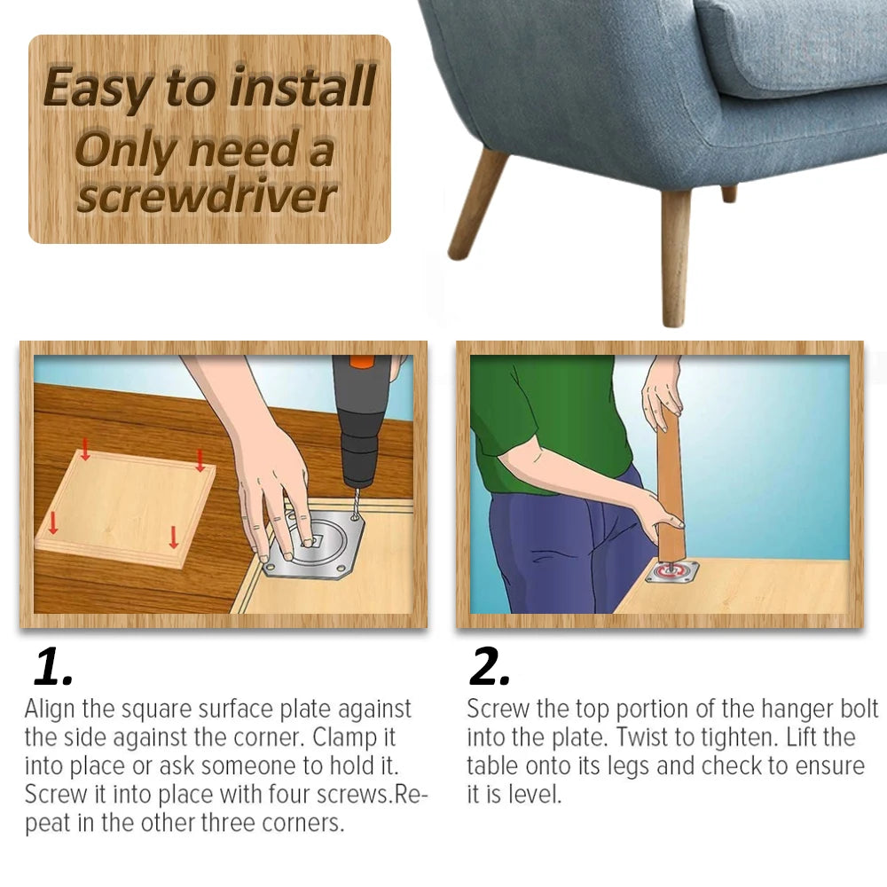 4er Set Möbelbeine aus Holz 8-25 cm mit Schrauben für Sofa und Tisch