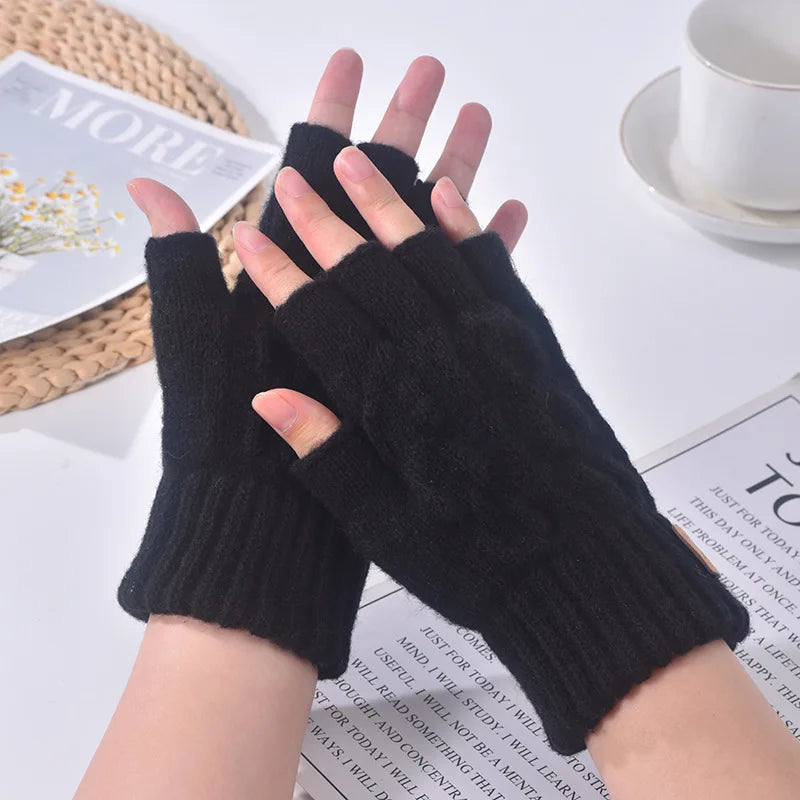 Winter Halbfinger Handschuhe Strick Thermo Warm Dehnbar Unisex