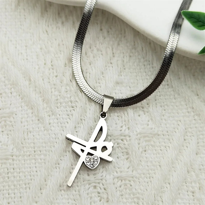 Klassische Kreuz Anhänger Halskette Edelstahl mit Strass Unisex Schmuck