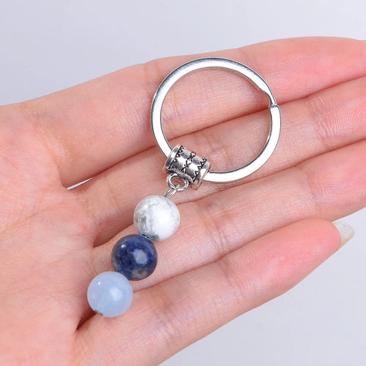 Eleganter Naturstein-Schlüsselanhänger mit 8 mm Perlen – stilvoll - sicher für Damen