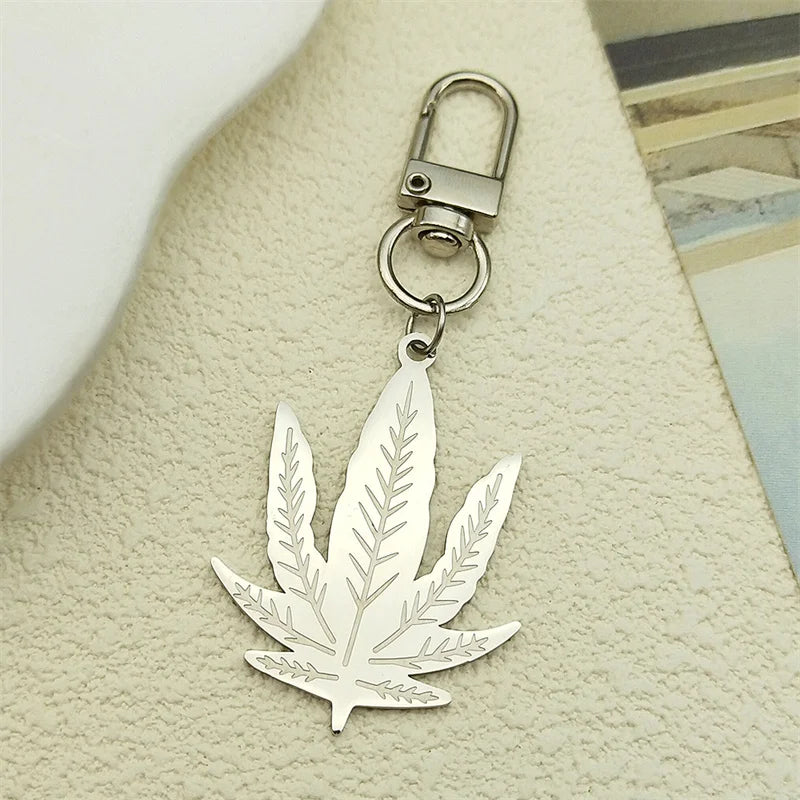 Einfache Edelstahl Schlüsselanhänger Maple Leaf für Damen und Herren