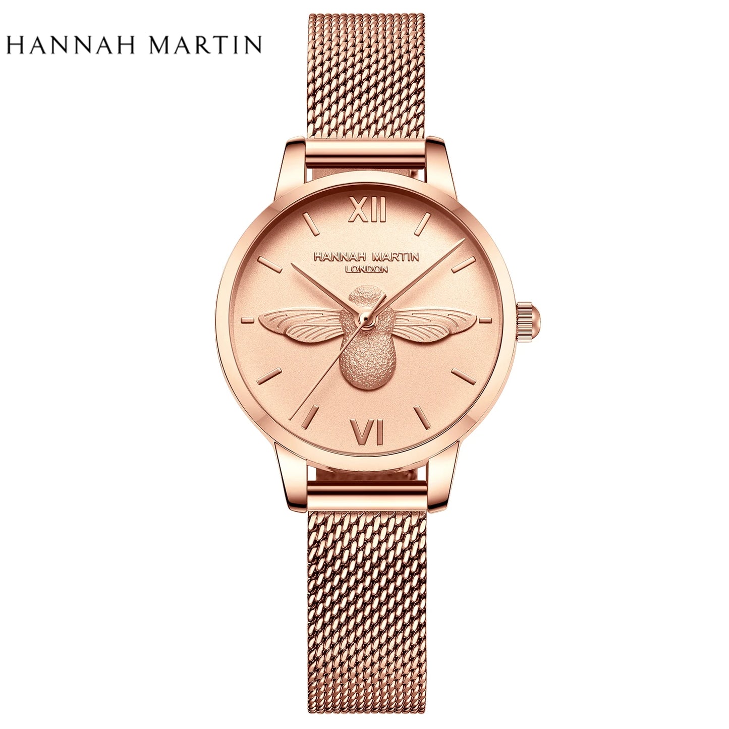 Damen Roségold Uhr Armband Set Elegante Bienen Zifferblatt Armbanduhr