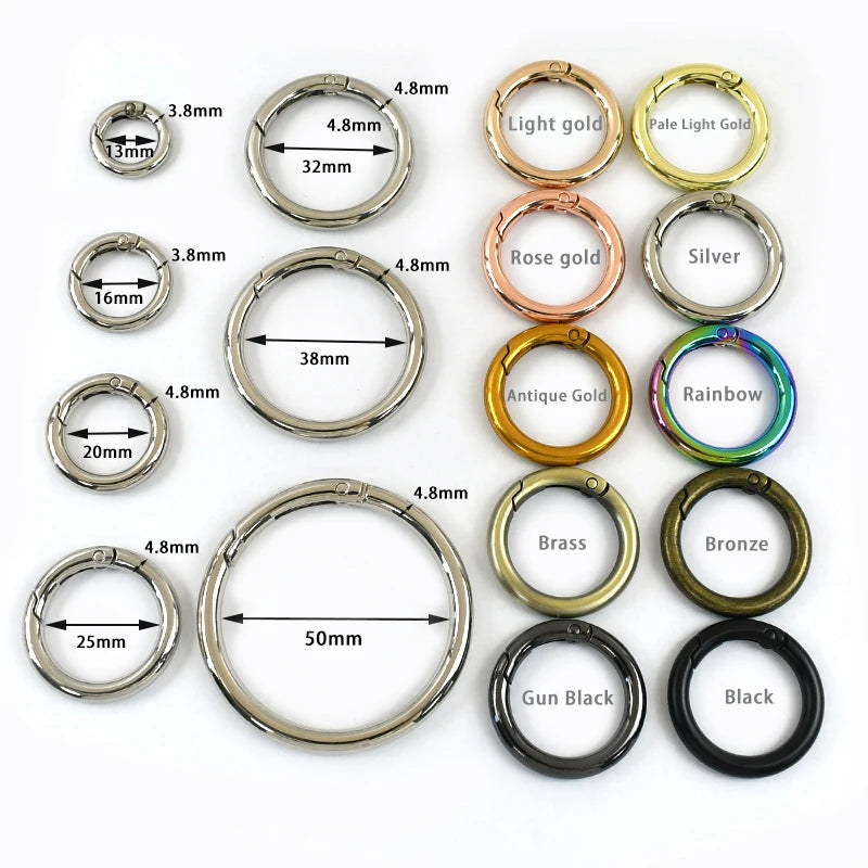 10er Set Metall Karabinerringe 10-50mm für Schlüsselanhänger und Taschen