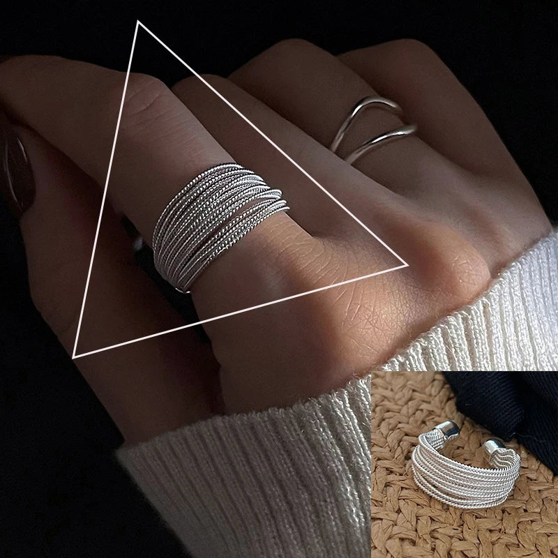 Verstellbarer Silberring mit hohlen Linien, stylischer Punk-Schmuck Unisex