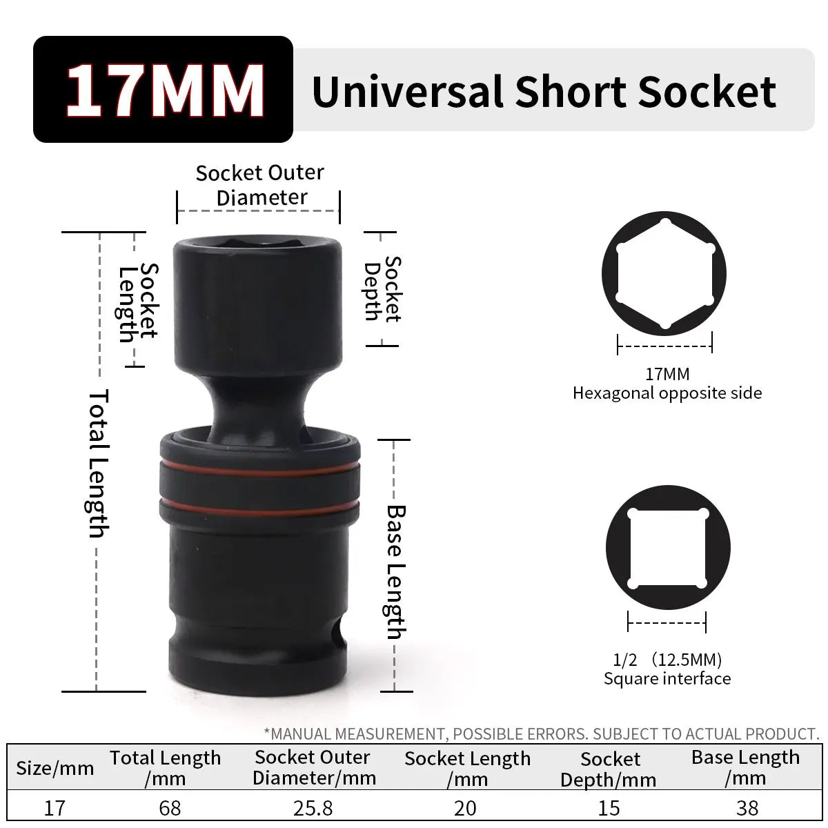 Universal Gelenk Adapter 1/2 Zoll Antrieb 10-24 mm Drehbarer Kurzsteckschlüssel