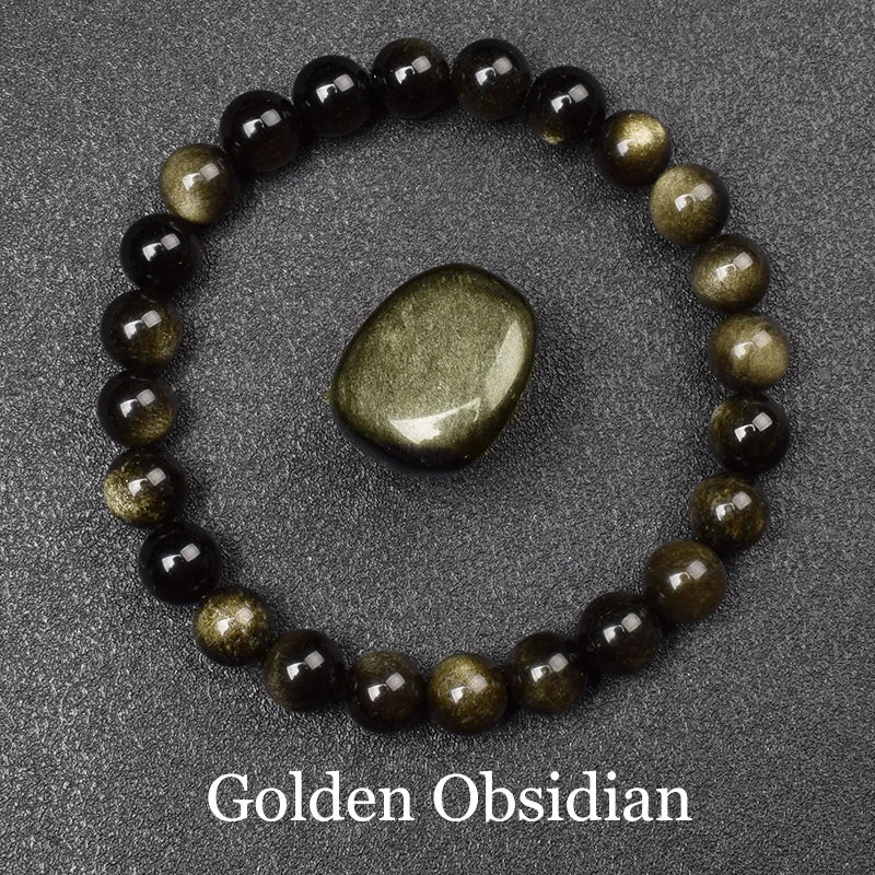 Goldener Obsidian Armband Naturstein Perlen Unisex | Energie & Stil
