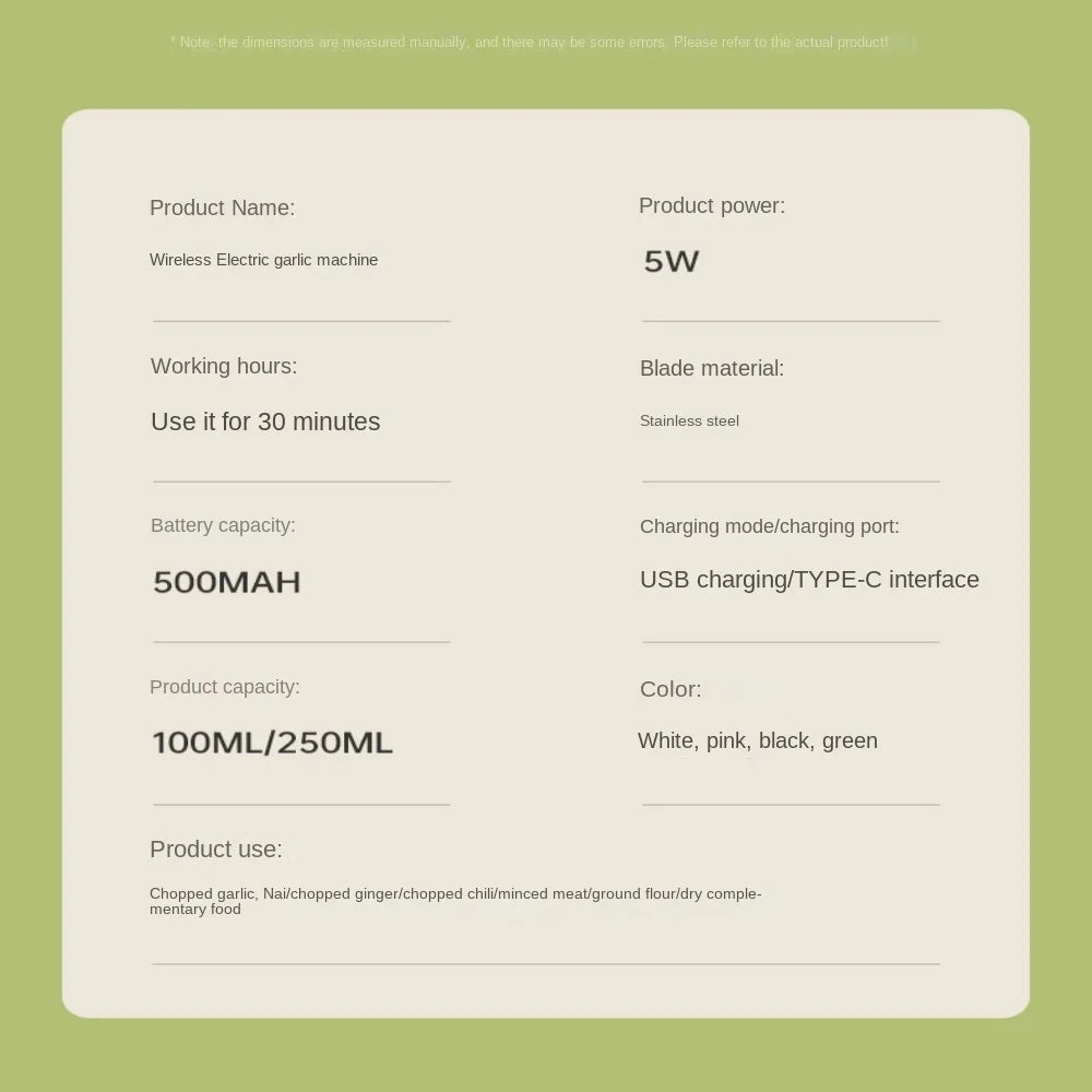 Mini kabelloser elektrischer Knoblauchstampfer mit automatischem Abzieher