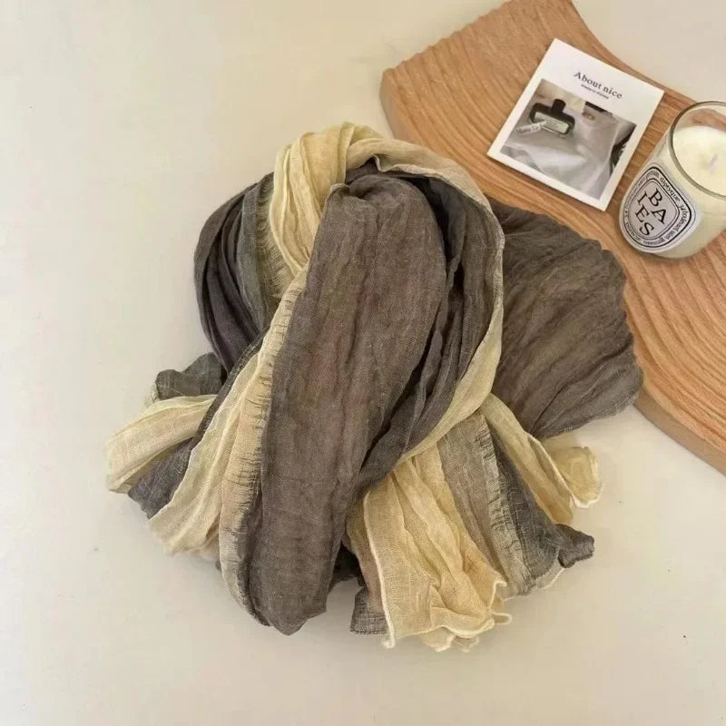 Langer Damen Schal Baumwolle Leinen Retro Farbverlauf Vielseitig Für Vier Jahreszeiten