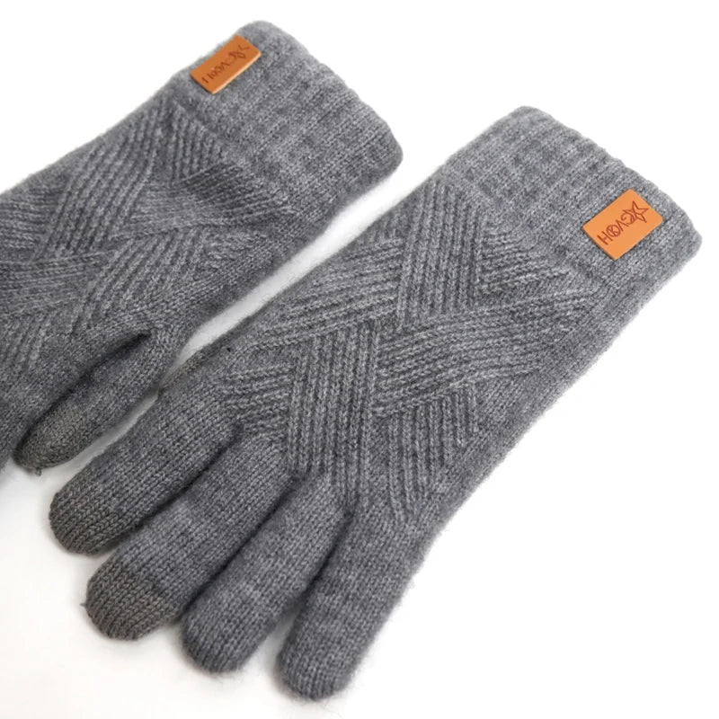 Warme Damen Alpaka Strickhandschuhe mit Fleecefutter und Touchscreen