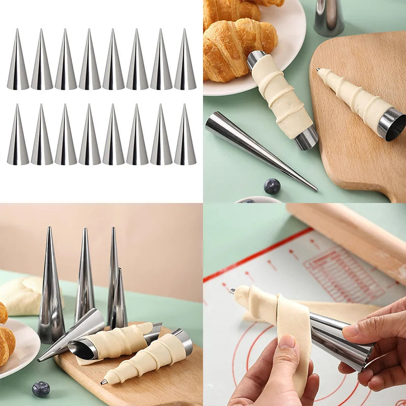 Perfekte Croissants - Desserts: 16-teiliges Edelstahl Kegel Form Set, rostfrei