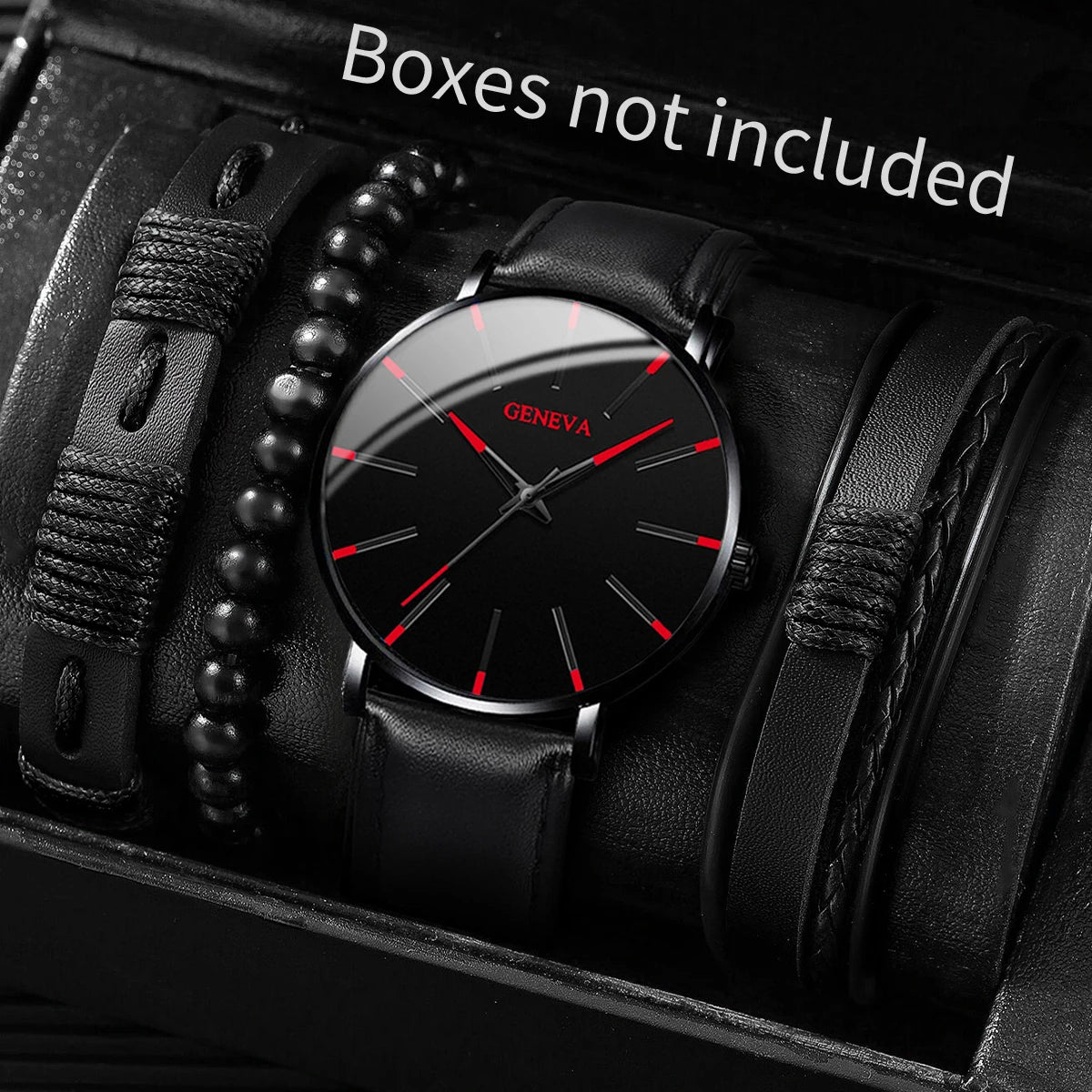 Herren Business Quarzuhr Set mit Armbändern aus PU Leder