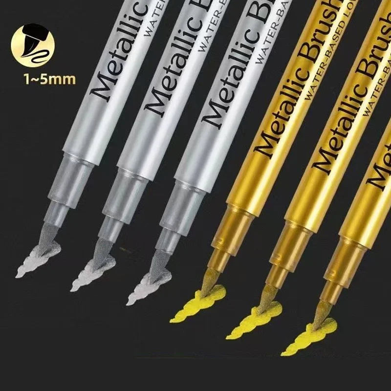 2er-Set Metall-Marker in Gold - Silber mit Spitze und Bürste, schnell trocknend