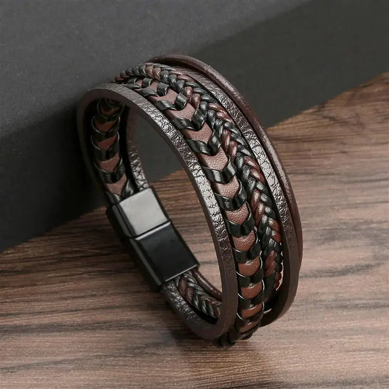 Handgewebtes Lederarmband für Herren – Multilayer Stil