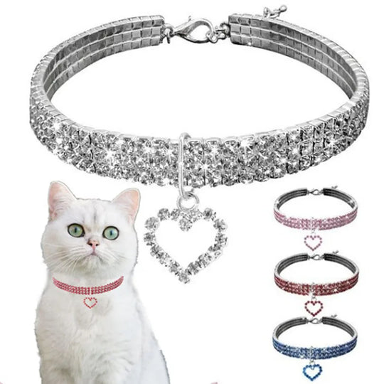 Elastisches Metall-Haustierhalsband mit Strass – Stilvoll - Verstellbar