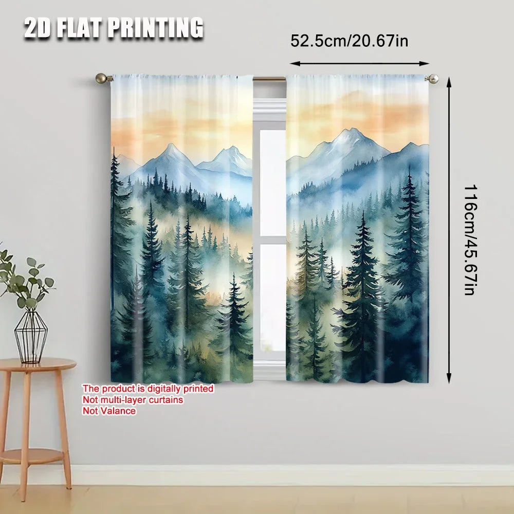 Vorhänge im Waldbergen Design aus langlebigem Polyester 2er Set