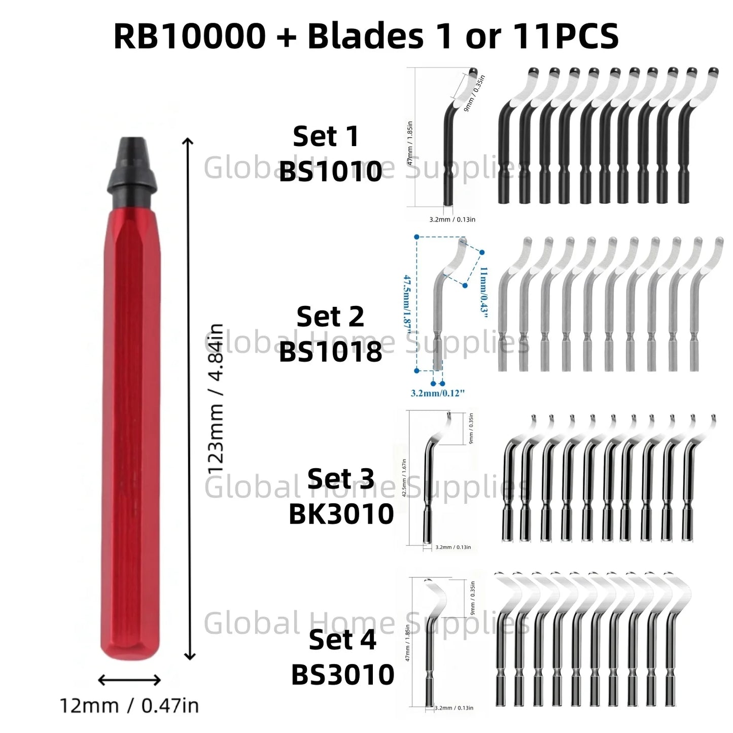 Entgratungswerkzeug Set RB1000 mit 1 oder 11 Schnellarbeitsstahl-Schwenkklingen