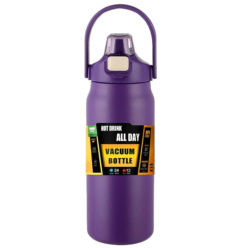 Premium Edelstahl-Thermoskanne mit Strohhalm, 24h kalt & 8h heiß, BPA-frei