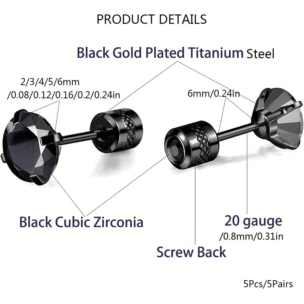 2er Set Edelstahl Ohrstecker mit kubischen Zirkonia Muster